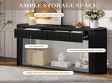 TREXM Oval Fluted Console Table with 2 Drawers and Bottom Shelf, Wood Entryway Table with Smooth N715P458125B