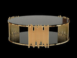 Modern minimalist light luxury style stainless steel circular coffee table, black tempered glass 38672474