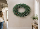 36" Snow-Tipped Pinecone Wreath, 200 PVC Tips, 70 Warm White LEDs with 8 Modes, Battery Box 34216235
