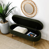 Ottoman Oval Storage Bench,Rubber Wood Legs, Green W487P220595