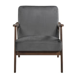 Mid-Century Modern Design 1pc Accent Chair Dark Gray Velvet Upholstery Dark Walnut Finish Wood, B011P256602