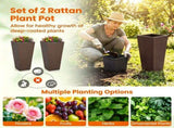 Set of 2 Rattan Planters with Removable Inner Pots, Metal Frame Adjustable Foot Pads for Garde 82335857