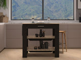 Kitchen Island 37" H, Two Open Storage Shelves, One Drawer, Four Legs,Towel Hanger, Black / Light B097132959