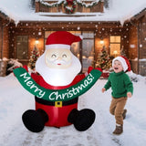 5.8FT Lighted Christmas Inflatable Decoration, Inflatable Santa Claus Holding Banner, Funny Blow Up 24353622