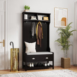 3-in-1 Hallway Hall Tree with 2 Storage Drawer and 4 Coat Rack, Wooden Entryway Shoe Rack Bench with W2557P195396