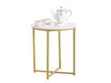 Round Side Table 404060cm, Cross Frame, Single Tier, Faux White Marble PVC Top, Gold Powder Coated 36514617