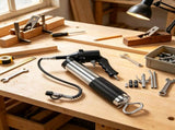 6000PSI Air Operated Grease Gun, Black Flat Coupler, Pointed Coupler, Bent Metal Pipe & Locking 86191108