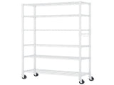 Six-layer, freely removable display stand with one row of side hooks, adjustable feet and wheels, 48481831