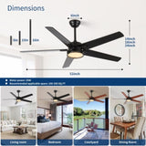 52in Ceiling Fans with Lights, Black Modern Ceiling Fan with Remote, Farmhouse Indoor Ceiling Fan , W2878P333282