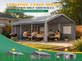 12x20 FT Heavy Duty Carport Canopy, Outdoor Garage with Roll-Up Doors & Mesh Windows, Galvanized W1422P541148
