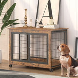 ZNTS Furniture Dog Cage Crate with Double Doors, Rustic Brown, 38.58'' W x 25.2'' D x 27.17'' H W116291738