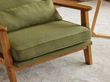 Mid-Century Oak Accent Chair - Linen-Cotton Forest Green Upholstered Single Lounge Chair, Indoor 45317043