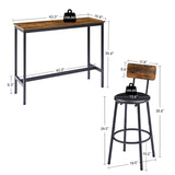 Bar Table Set with 2 Bar stools PU Soft seat with backrest, Rustic Brown, 43.31'' L x 15.75'' W x W1162P144762