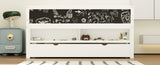Twin Size Wood Low Loft Bed with Storage Shelves, Blackboard and Trundle, White N709P256926K