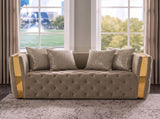 Naomi Button Tufted Loveseat with Velvet Fabric and Gold Accent in Taupe B00961116