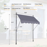 ZNTS Manual Retractable Awning Canopy-118'' Non-Screw Outdoor Sun Shade Cover with UV Protection [Sale to 53444543