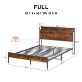 ZNTS Bed frame with charging station full size, Rustic Brown, 83.1'' L x 56.1'' W x 39'' H W1162123744