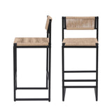 Kitchen Bar Stools with Footrest Set of 2 Paper Rope Weave Dining Chairs Counter Height Barstool W1757P254841