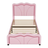 Twin Size Upholstered Platform Bed with Curve Shaped and Height-adjustbale Headboard,LED Light 04179542