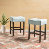 Set of 2, 26.75" Backless Leather Counter Height Barstool, Light Blue 74492.00FLBLU