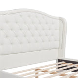 Fontana Wingback Upholstered Platform Bed Frame, Queen, Antique White Polyester B2719P245938