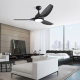 52 Inch Ceiling Fan with Light and 6-speed Remote Control 3 ABS Fan Blades Black for Bredoom Patio W934P211218