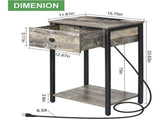 Adult Nightstand End Table with Charging Station, USB Ports, Drawer and Storage Shelf, Gray 91682459