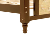 Queen Pine wooden Bed with Rattan Headboard and Footboard, with Central Enhanced Bed Platform,Walnut W504P269833