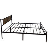 Full Size Metal Bedframe with Wood Panel Headboard - BlackBrown W3286P308720