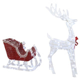 4ft Lighted Christmas Reindeer & Sleigh Outdoor Yard Decoration Set with LED Lights, Red & White 05667609