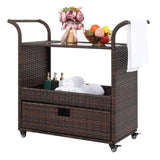 ZNTS Outdoor Patio Wicker Rattan Serving Bar Cart Sideboard On Wheels Brown Gradient 72384423