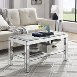 W 40 "X D 20" X H 20 "Curved border carved mirror coffee table Silver mirror glass tabletop with W1005P190425