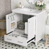 30" White Bathroom Vanity Single Sink, Combo Cabinet Undermount Sink, Bathroom Storage Cabinet WF324043AAK