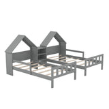 Double Twin Size Platform Bed with House-shaped Headboard and a Built-in Nightstand, Grey WF306928AAE