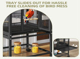 41" Metal Bird cage with Rolling Stand, Tray, 2 Perches and 2 Feeders, Black 01530661