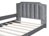 Twin Size Upholstered Daybed with Classic Stripe Shaped Headboard, Gray 56141620