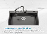 Kitchen Sink, 30x19 Single Bowl, Overmount Handmade Sink in Black, with US Standard Drain and 09418376
