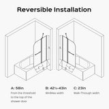 43 in. W * 58 in. H Frameless Folding Shower Doors for Bathtub, 1/4" Thick SGCC Tempered Glass W1552P173134