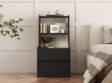 Tall Nightstand with Charging Station,Modern Bedside Tables with Storage Shelves & 2 37130185