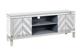 47 Inch Mirror TV Media Console with Diamond Glass Doors, Dual Door Design with Open Storage Space, W1445P299045