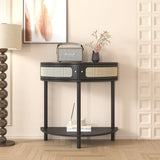 Unique Half Moon Design End with Sliding Rattan Door,Elegant Semi-circle Entryway Console W2557P183329
