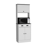 Apex Kitchen Pantry 66.3" H with Drawer, 2 Cabinets, and Microwave Stand, White/Black B097P199737