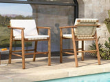 Outdoor Counter Height Bar Stools Chair Set of 2, Modern Patio Acacia Wooden Stools with Backrest N704P383163A