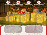 Set of 3 Christmas Lighted Gift Boxes with 90 Warm Lights, PVC SequinsBows, 10"/8"/6" Sizes 13436760