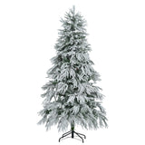 ZNTS 6FT Pre-Lit Spruce Snow Flocked Christmas Tree, Artificial Hinged Xmas Tree with 300 Multi-Color LED N704P199474A