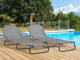 Dark Gray 2-Pack Folding Pool Chairs Chaise Lounge with 5-Level Reclining Back, Steel Frame 38341129