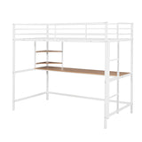 ZNTS Twin Metal Loft Bed with Desk and Shelve,White MF292491AAK