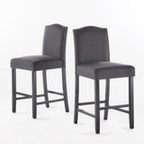 Set of 2, 26.25" Upholstered Counter Height Barstools with Nailhead Trim, Dark Charcoal and Walnut, 62369.00