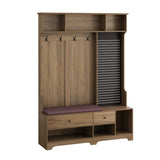 Multi-purpose Hallway Hall Tree with Removable Linen Cushioned Entryway Bench, Coat Rack, Storage W757P196819