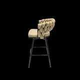 28" Technical Leather Woven Bar Stool Set of 2,Black legs Barstools No Adjustable Kitchen Island 74342489